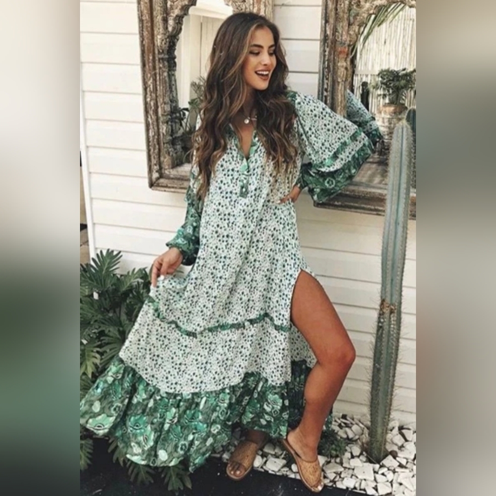 Gypsy Bohemian Maxi Dress – Ivy Green – Size Medium